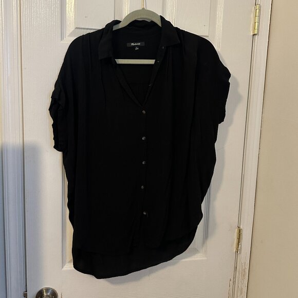 Madewell Central Drapey Button Down Short Sleeve Shirt in Black Size Small - Picture 3 of 5